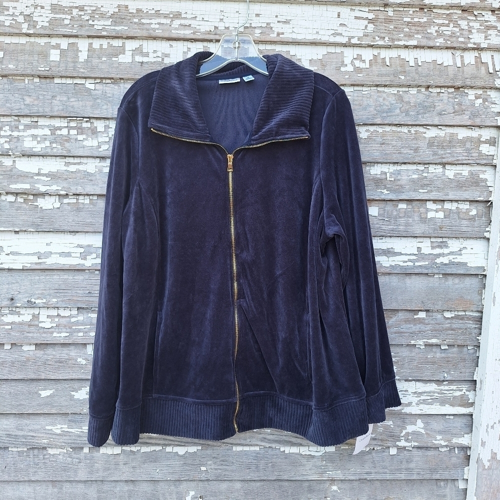 Croft & Barrow Dark Blue Velour Jacket Size 1X NWT